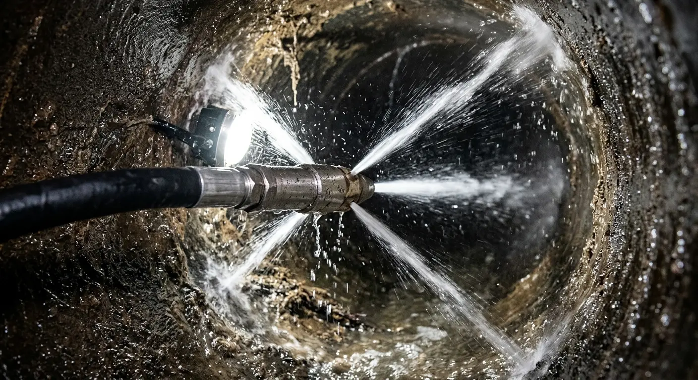 High-pressure hydro jetting nozzle cleaning sewer pipe for Sewer Cleanout in Grand Blanc